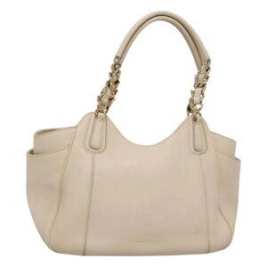 Salvatore Ferragamo Chain Tote Bag Leather Ivory Gold Auth 130960